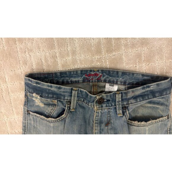 Levi's 527 Boot Cut Jeans Mens 32x32 Light Wash Distressed Red Patch Premium - Picture 4 of 4